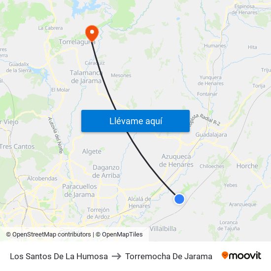 Los Santos De La Humosa to Torremocha De Jarama map