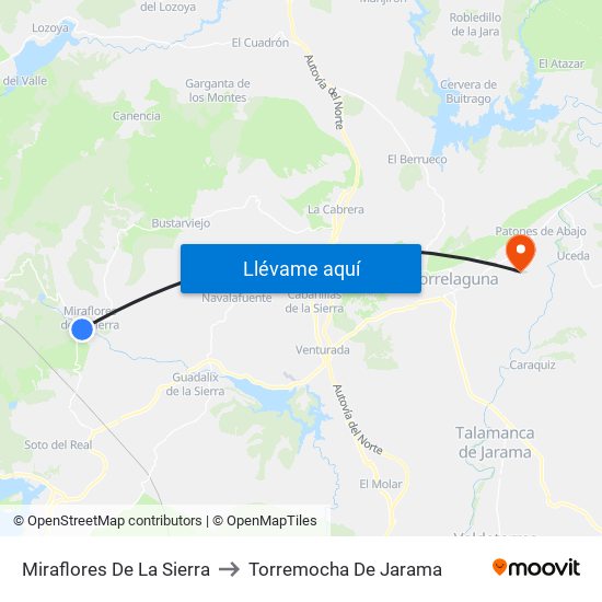 Miraflores De La Sierra to Torremocha De Jarama map