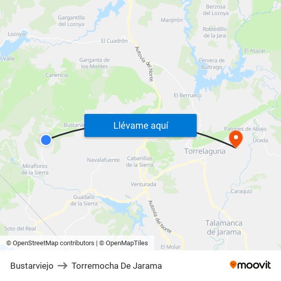 Bustarviejo to Torremocha De Jarama map