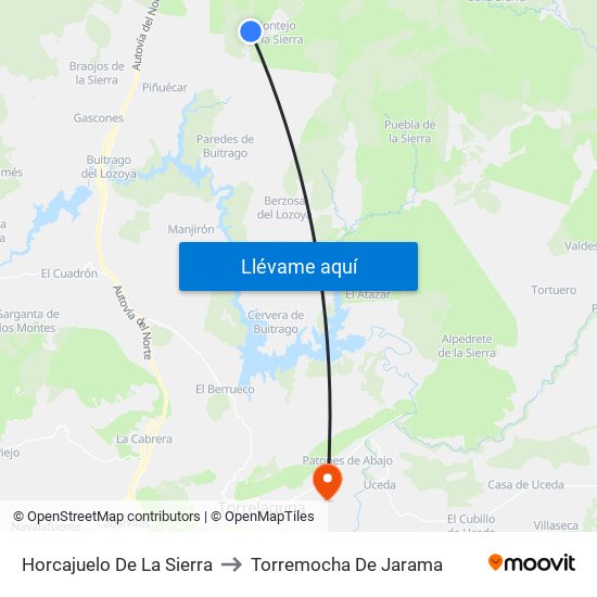 Horcajuelo De La Sierra to Torremocha De Jarama map