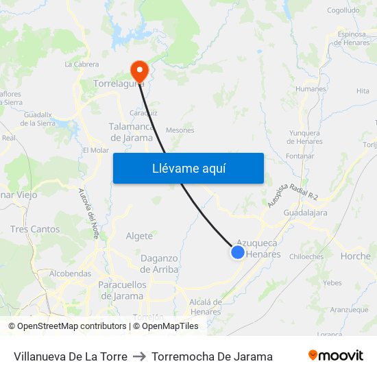 Villanueva De La Torre to Torremocha De Jarama map