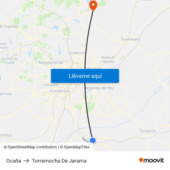 Ocaña to Torremocha De Jarama map