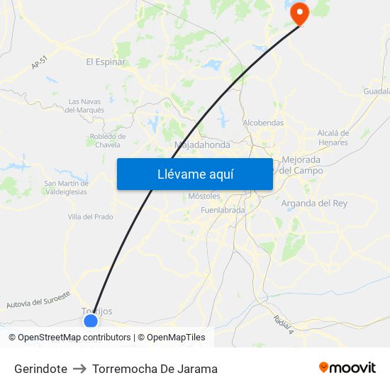 Gerindote to Torremocha De Jarama map