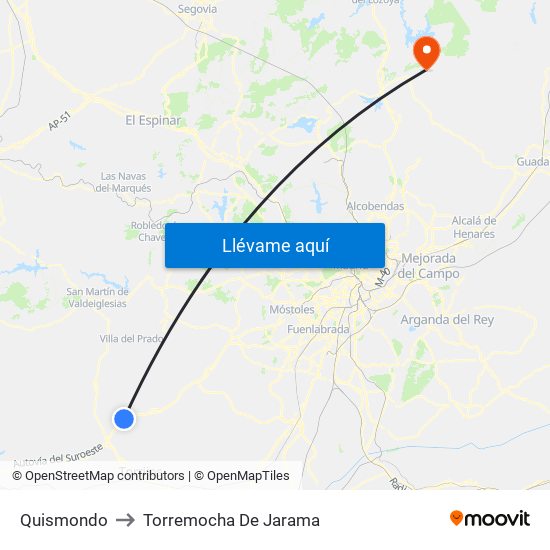 Quismondo to Torremocha De Jarama map
