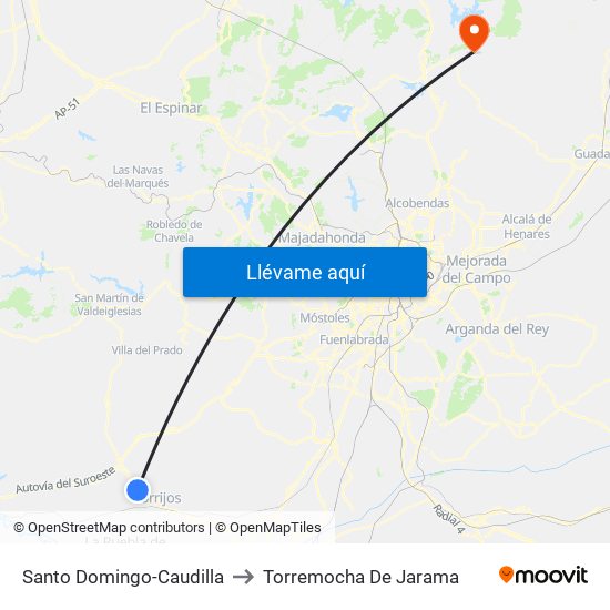 Santo Domingo-Caudilla to Torremocha De Jarama map