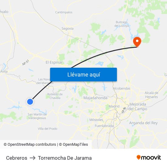 Cebreros to Torremocha De Jarama map