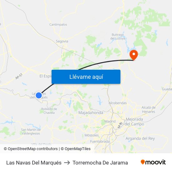 Las Navas Del Marqués to Torremocha De Jarama map