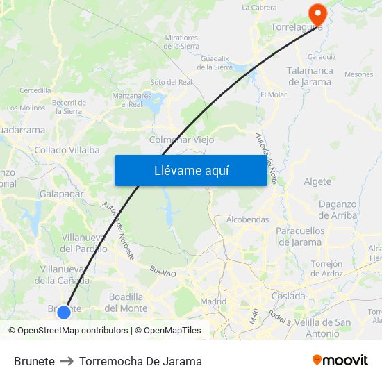 Brunete to Torremocha De Jarama map