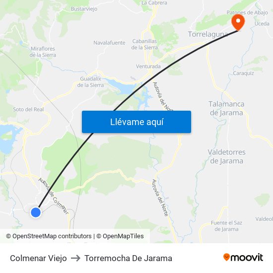 Colmenar Viejo to Torremocha De Jarama map