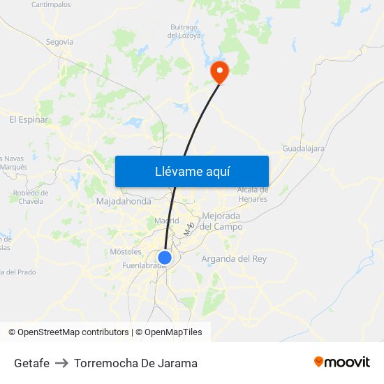 Getafe to Torremocha De Jarama map