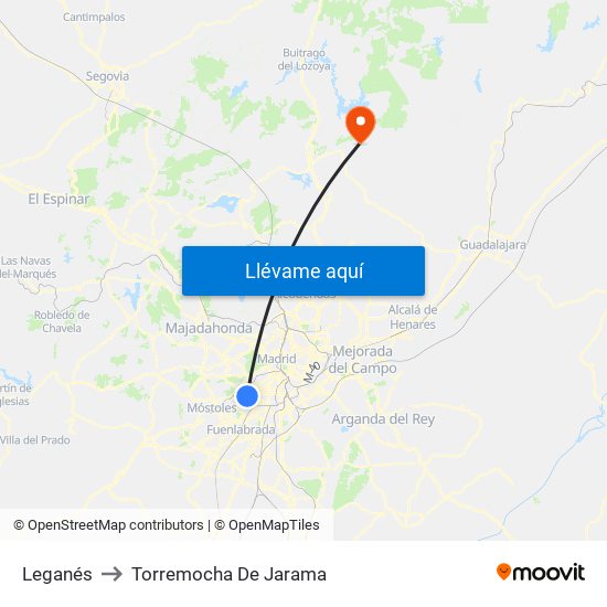 Leganés to Torremocha De Jarama map