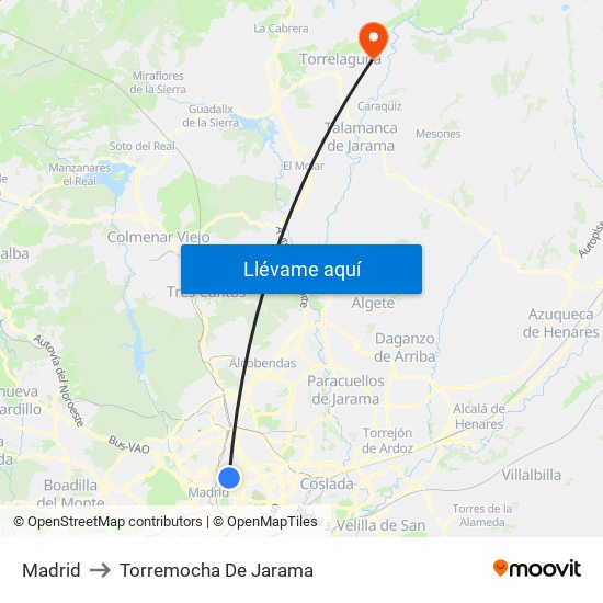 Madrid to Torremocha De Jarama map