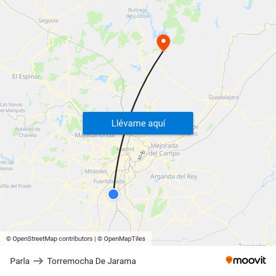 Parla to Torremocha De Jarama map