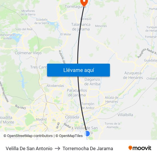 Velilla De San Antonio to Torremocha De Jarama map