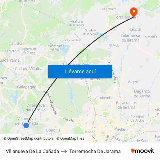 Villanueva De La Cañada to Torremocha De Jarama map