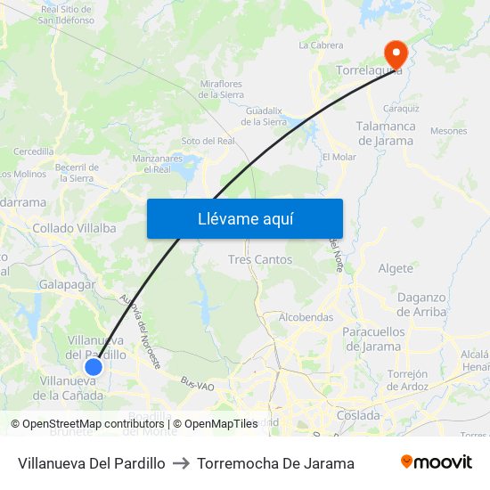 Villanueva Del Pardillo to Torremocha De Jarama map