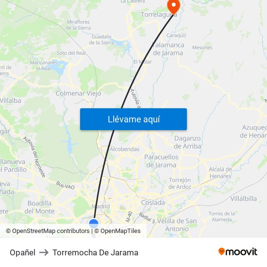 Opañel to Torremocha De Jarama map