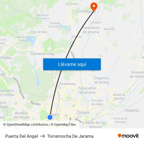 Puerta Del Ángel to Torremocha De Jarama map