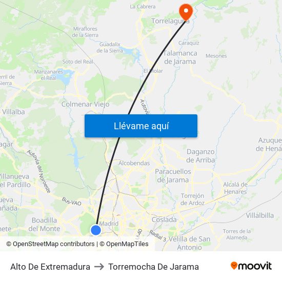 Alto De Extremadura to Torremocha De Jarama map