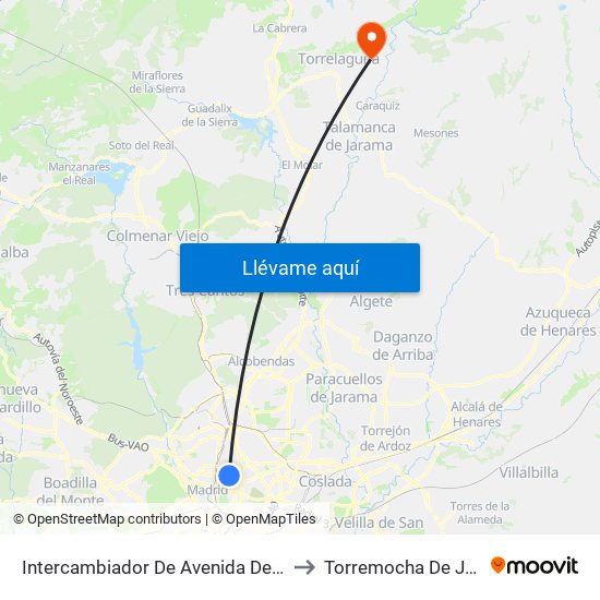 Intercambiador De Avenida De América to Torremocha De Jarama map