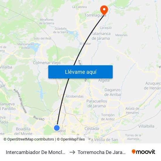 Intercambiador De Moncloa to Torremocha De Jarama map