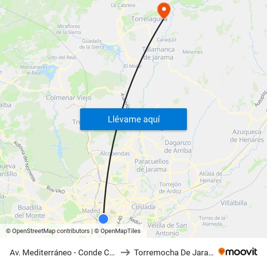 Av. Mediterráneo - Conde Casal to Torremocha De Jarama map
