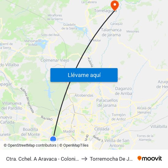 Ctra. Cchel. A Aravaca - Colonia Jardín to Torremocha De Jarama map