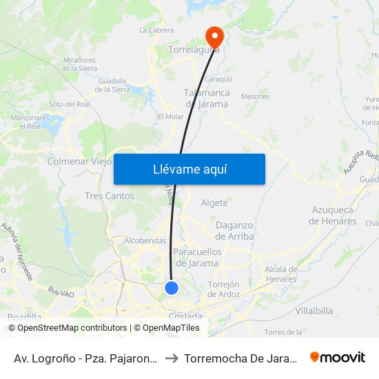 Av. Logroño - Pza. Pajarones to Torremocha De Jarama map