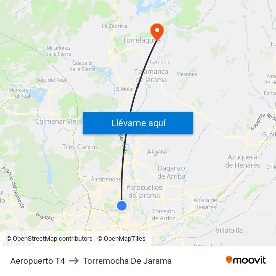 Aeropuerto T4 to Torremocha De Jarama map