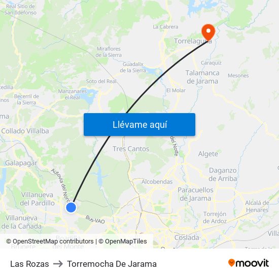 Las Rozas to Torremocha De Jarama map