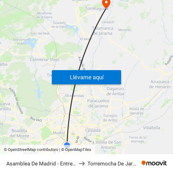 Asamblea De Madrid - Entrevías to Torremocha De Jarama map