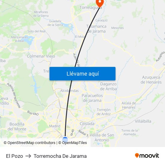 El Pozo to Torremocha De Jarama map