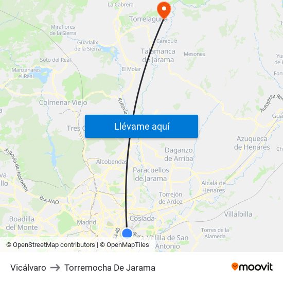 Vicálvaro to Torremocha De Jarama map
