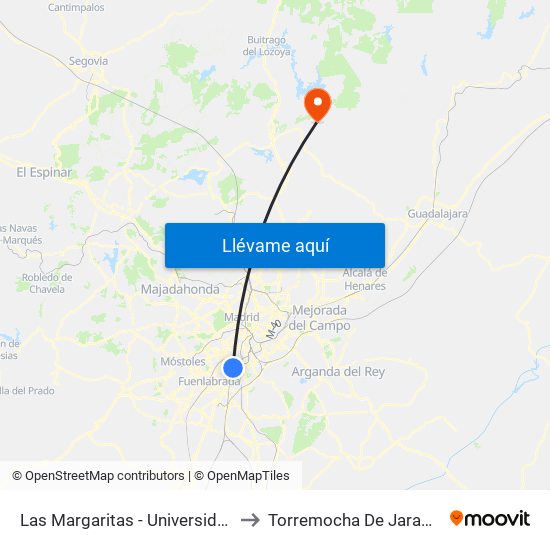 Las Margaritas - Universidad to Torremocha De Jarama map