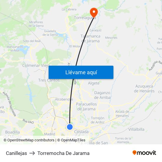 Canillejas to Torremocha De Jarama map