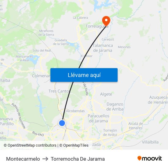 Montecarmelo to Torremocha De Jarama map