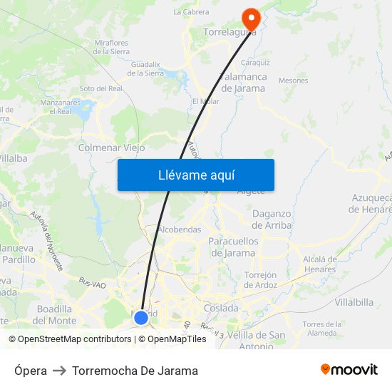 Ópera to Torremocha De Jarama map