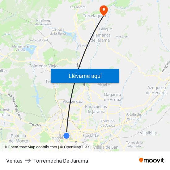 Ventas to Torremocha De Jarama map