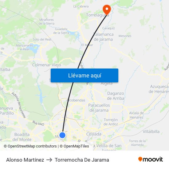 Alonso Martínez to Torremocha De Jarama map