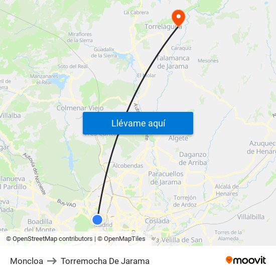 Moncloa to Torremocha De Jarama map