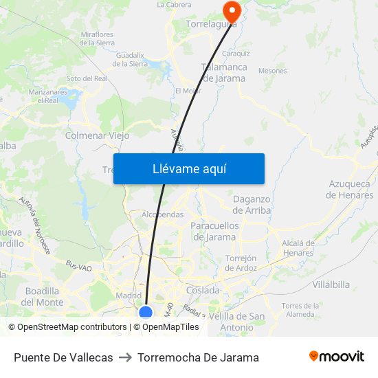 Puente De Vallecas to Torremocha De Jarama map