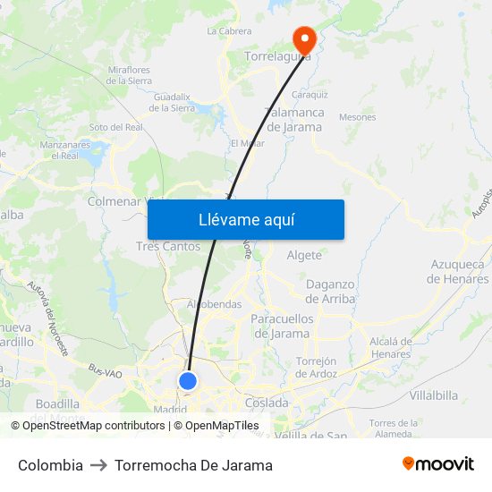 Colombia to Torremocha De Jarama map