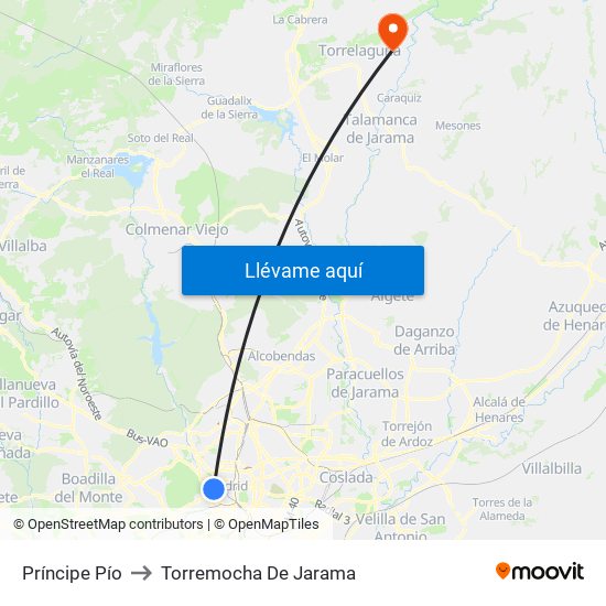 Príncipe Pío to Torremocha De Jarama map