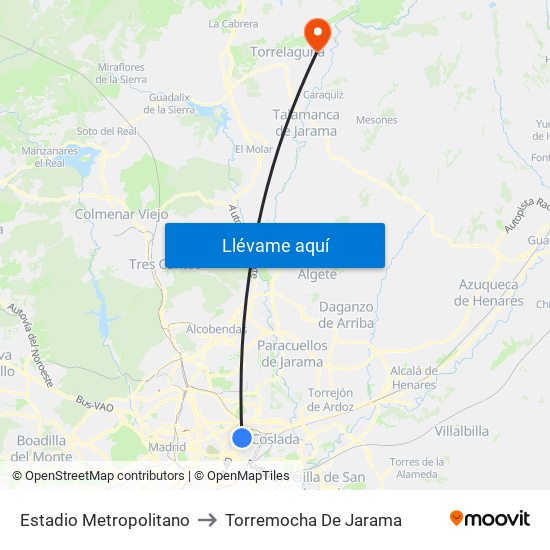 Estadio Metropolitano to Torremocha De Jarama map