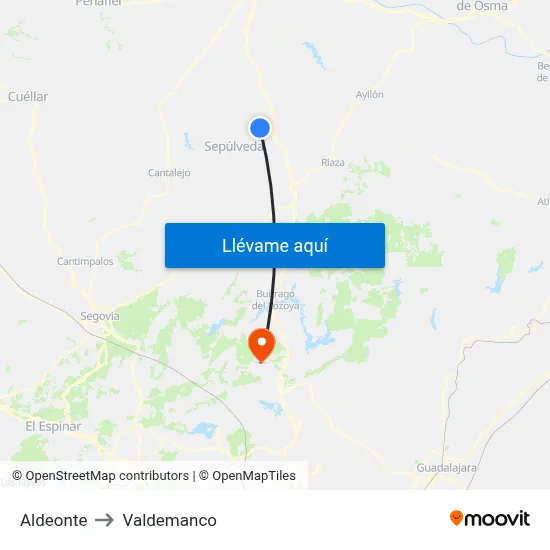 Aldeonte to Valdemanco map