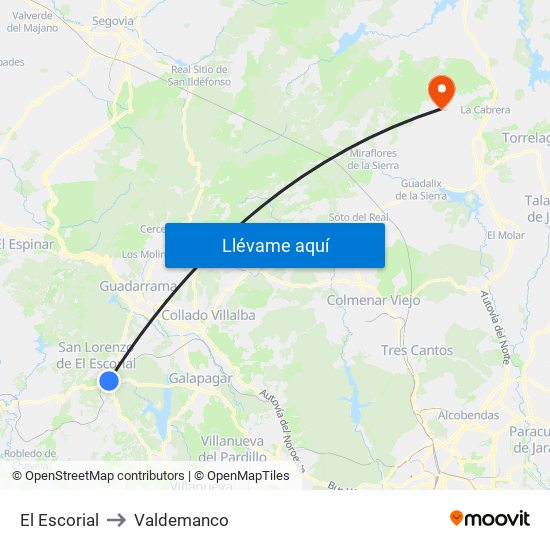 El Escorial to Valdemanco map