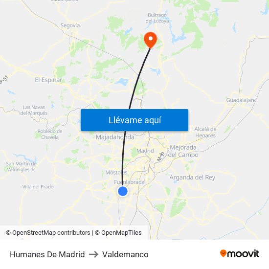 Humanes De Madrid to Valdemanco map