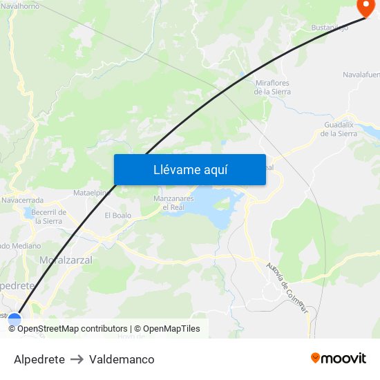 Alpedrete to Valdemanco map