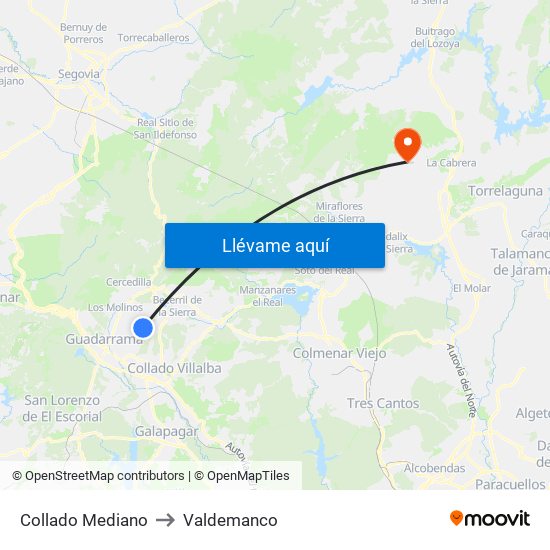 Collado Mediano to Valdemanco map