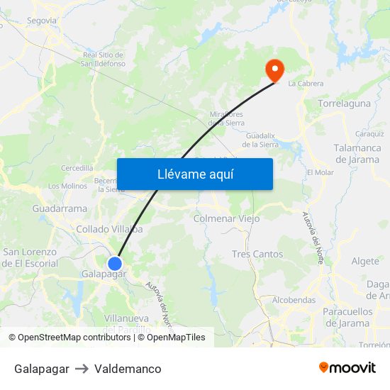 Galapagar to Valdemanco map
